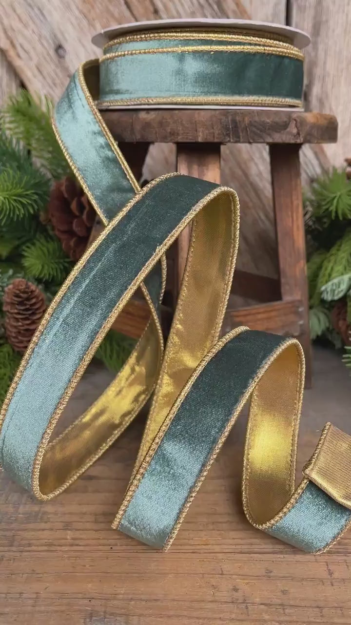 1" Aqua Teal Velvet Ribbon, Celadon Ribbon, Christmas Ribbon