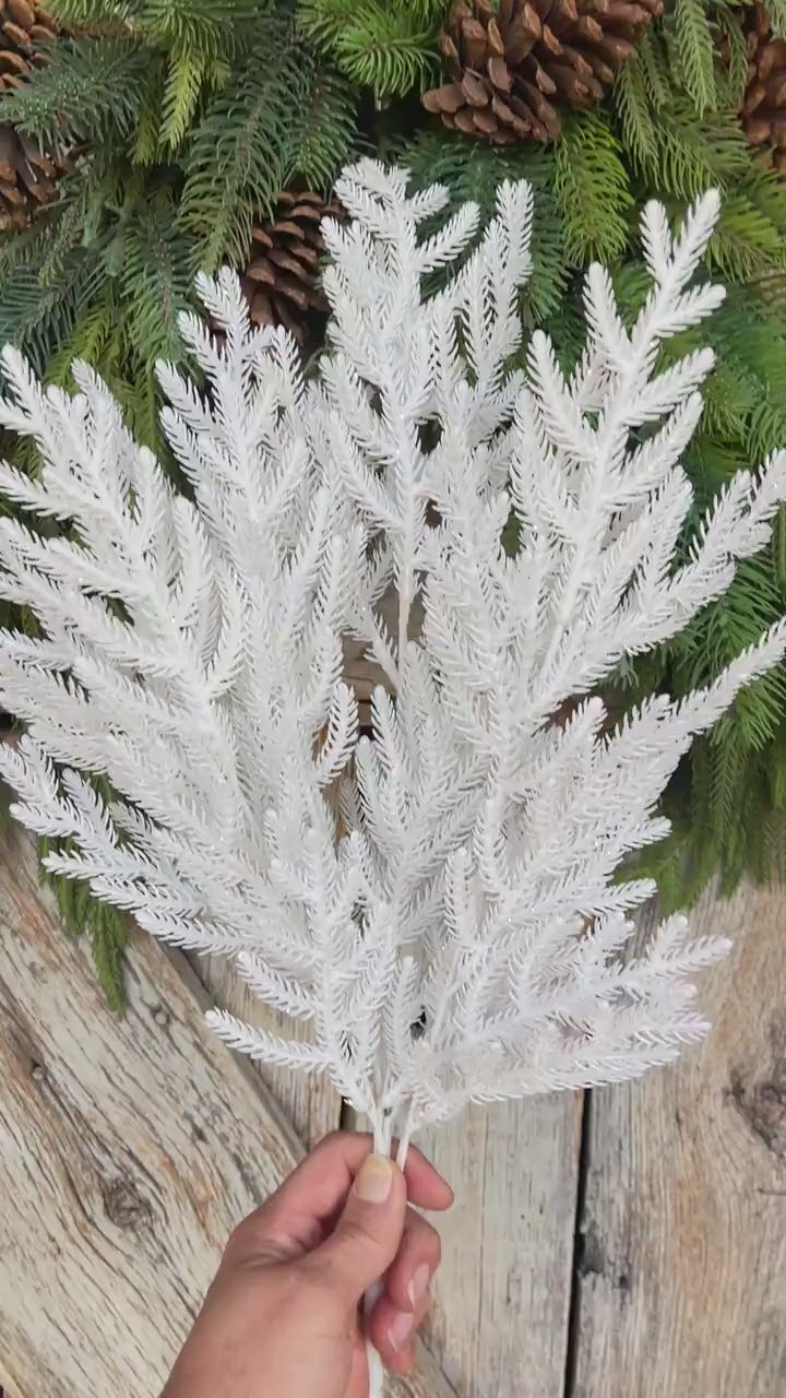 21" White Norfolk Pine Spray, White Christmas SPray, Christmas Tree Topper Spray