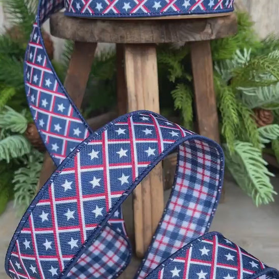 1.5" Patriotic Ribbon, Wired Ribbon, Star Ribbon