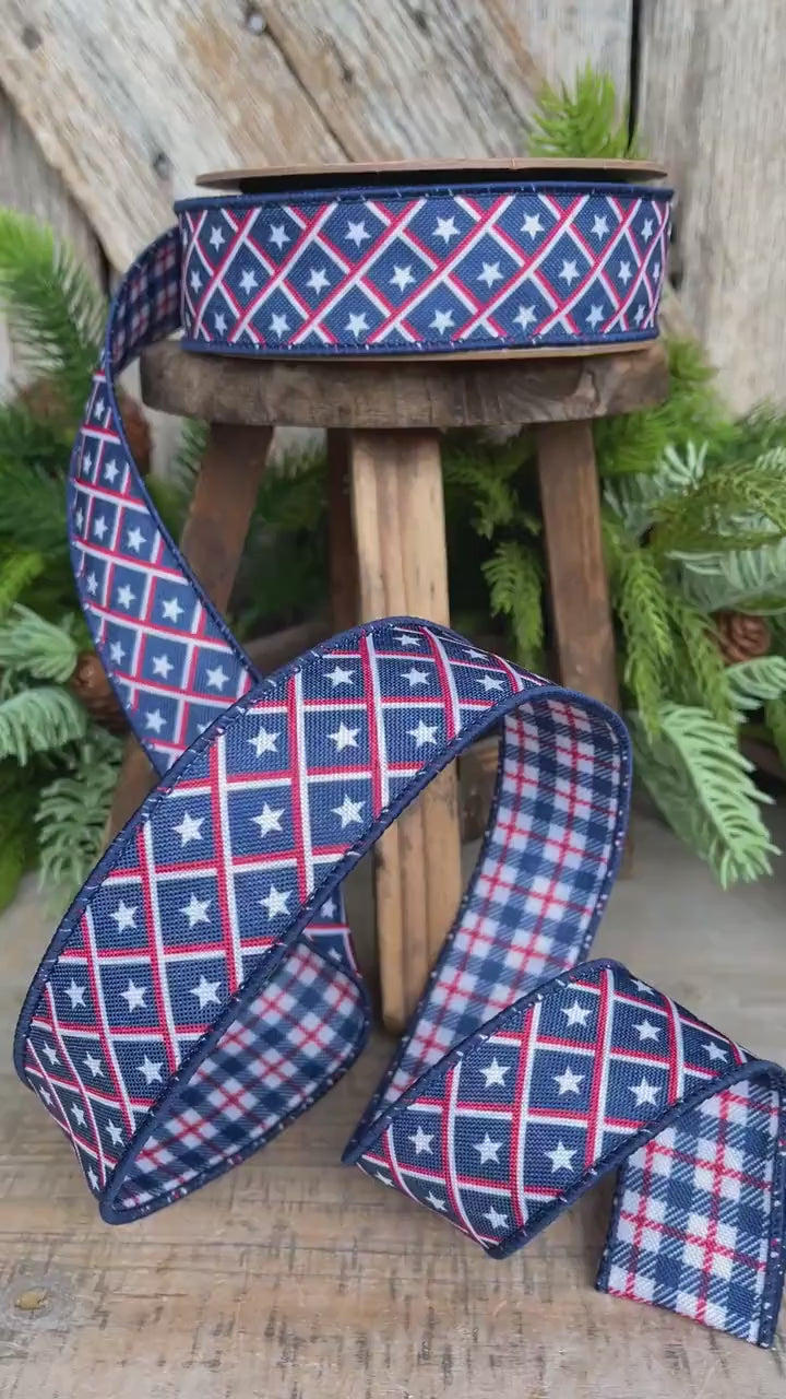 1.5" Patriotic Ribbon, Wired Ribbon, Star Ribbon