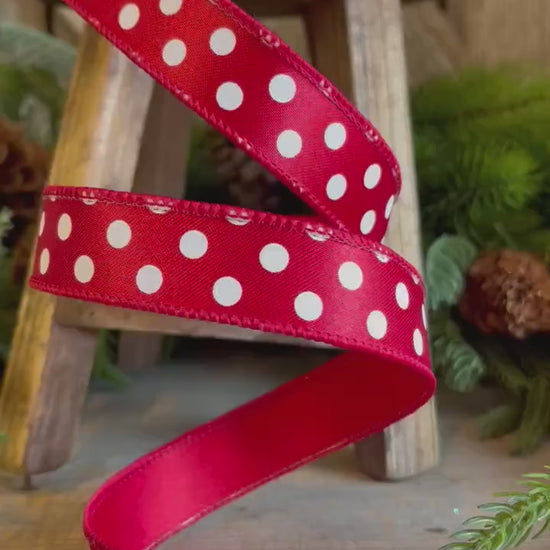 1" Red and White Polka dot ribbon, Farrislk Mini Dots, Christmas Ribbon