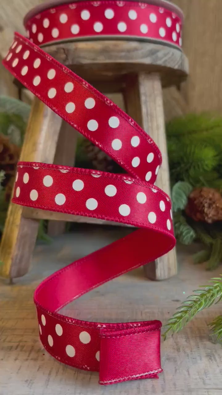 1" Red and White Polka dot ribbon, Farrislk Mini Dots, Christmas Ribbon