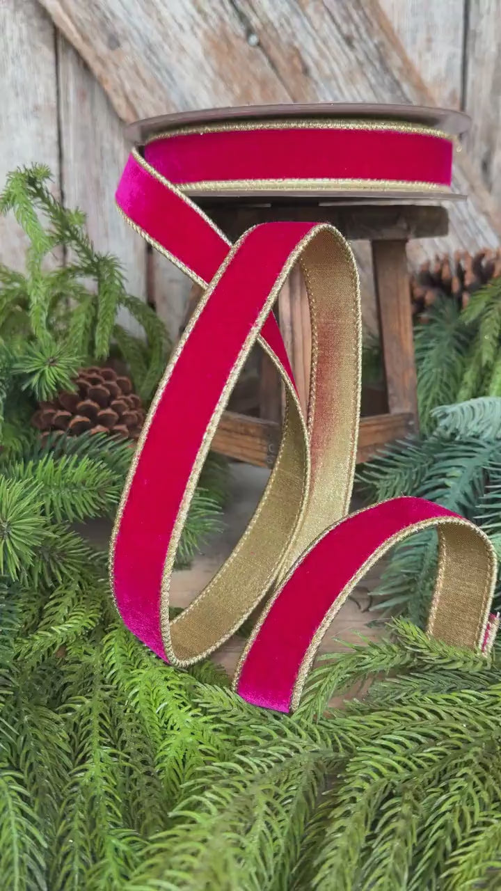 1” Hot Pink Flashy Velvet Ribbon, Farrisilk Velvet Ribbon