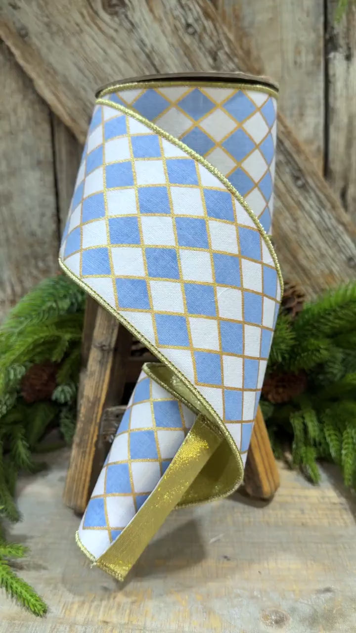 4" French Blue Harlequin Ribbon
