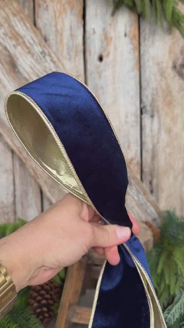 2.5" Navy Blue Velvet Ribbon, Christmas Ribbon