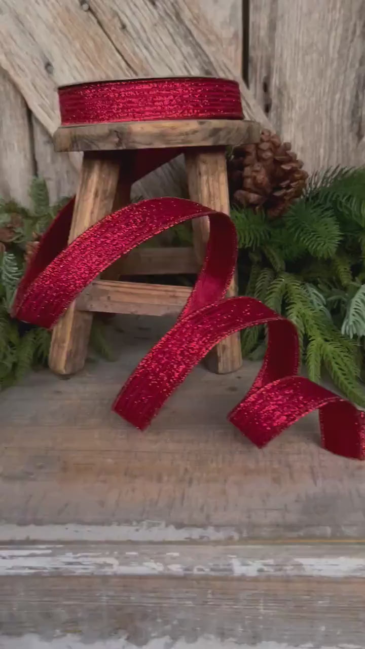 1" Red Ribbon, Farrisilk Ribbon, Red Random Stripes RIbbon