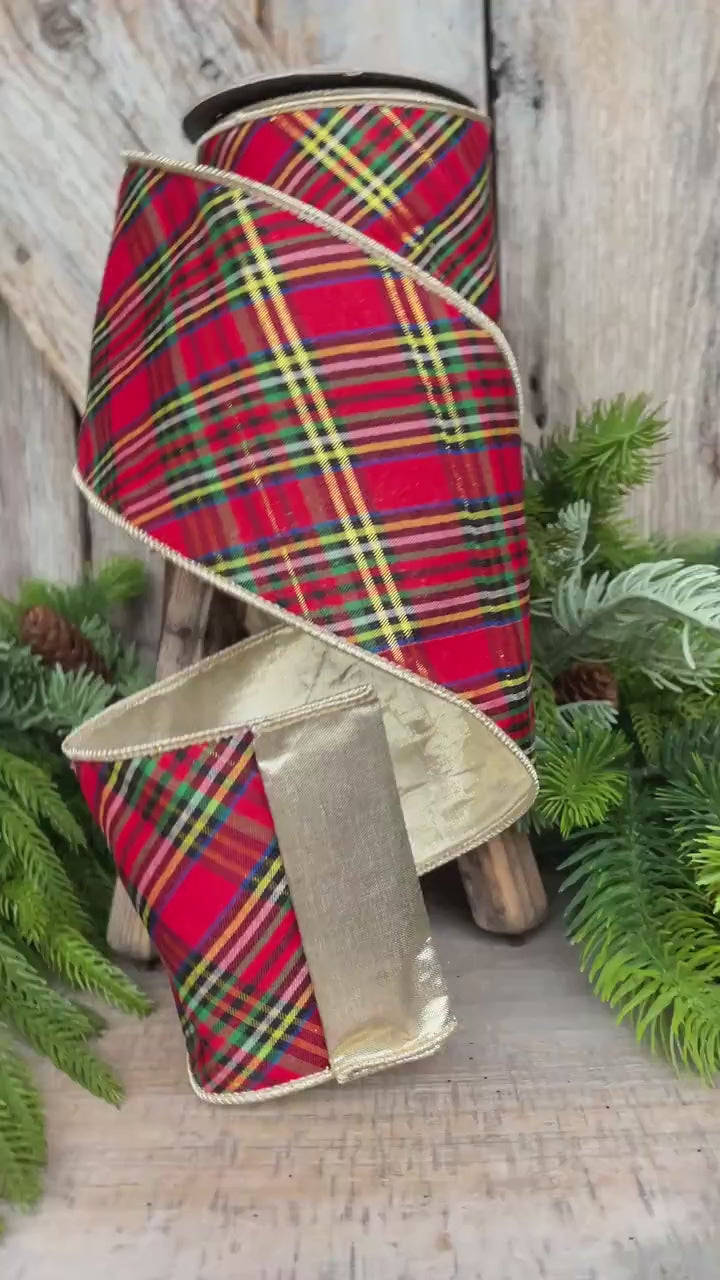 4" Traditional CHristmas Plaid, Wired Ribbon