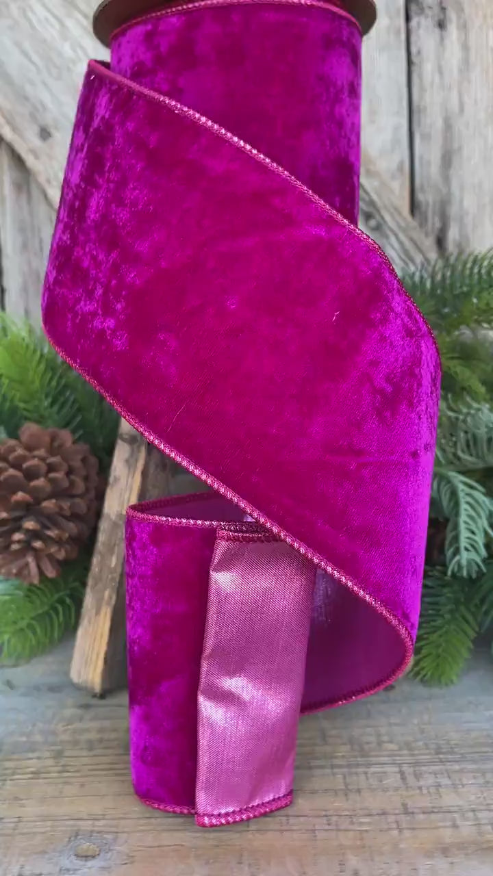 Hot Pink Velvet Wired Christmas Ribbon: 4" Plush Ribbon