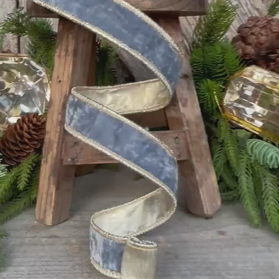 1" French Blue Velvet, Light Blue Velvet Ribbon, Wired Ribbon