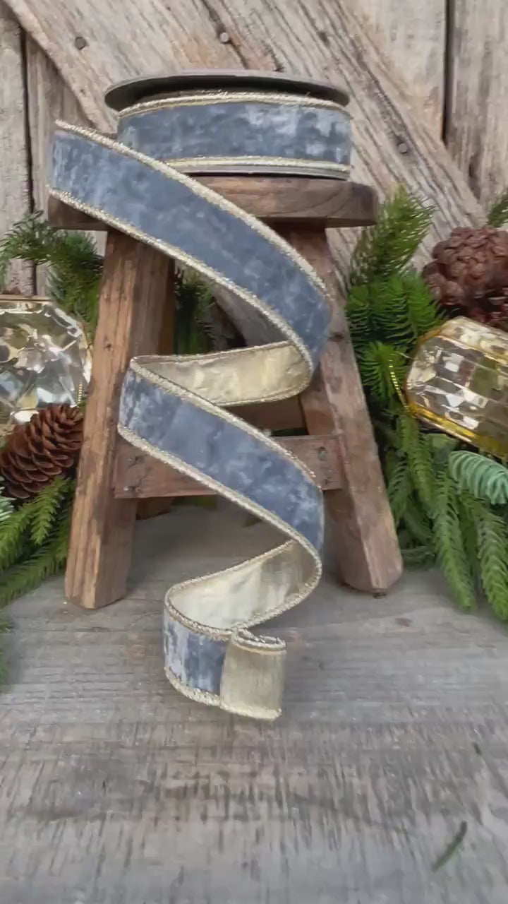 1" French Blue Velvet, Light Blue Velvet Ribbon, Wired Ribbon