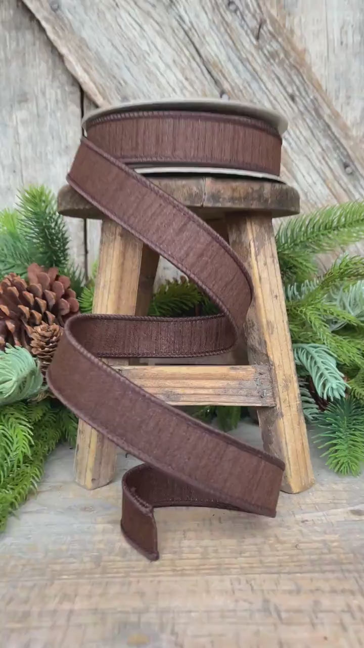 1” Chocolate Brown Dupion Ribbon, Fall ribbon, Christmas ribbon