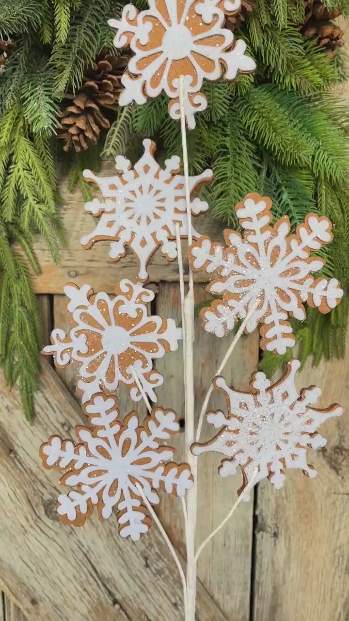 28" Gingerbreak Snowflake Spray, Snowflake Spray, CHristmas Tree Spray