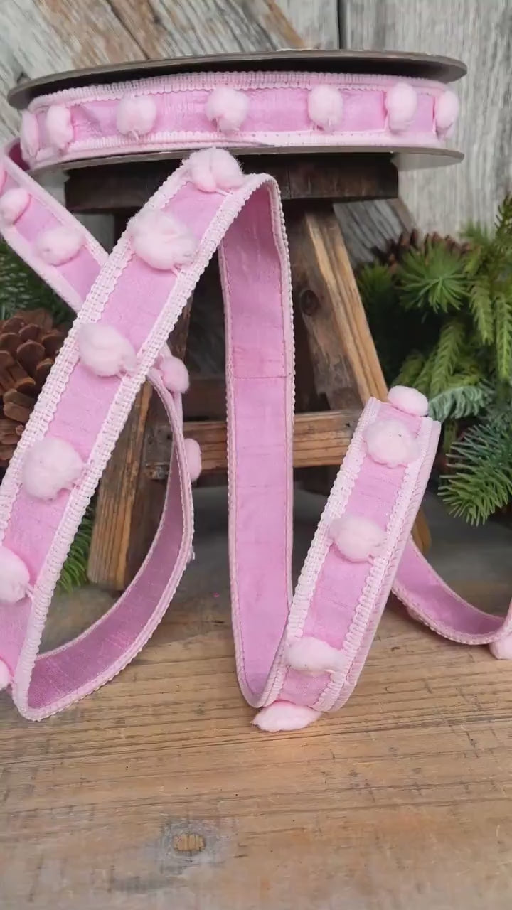1" Pink Pom Pom Ribbon