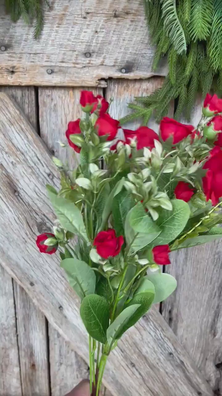 22" Red Rose Bush, Artificial Rose Bush, Red Roses