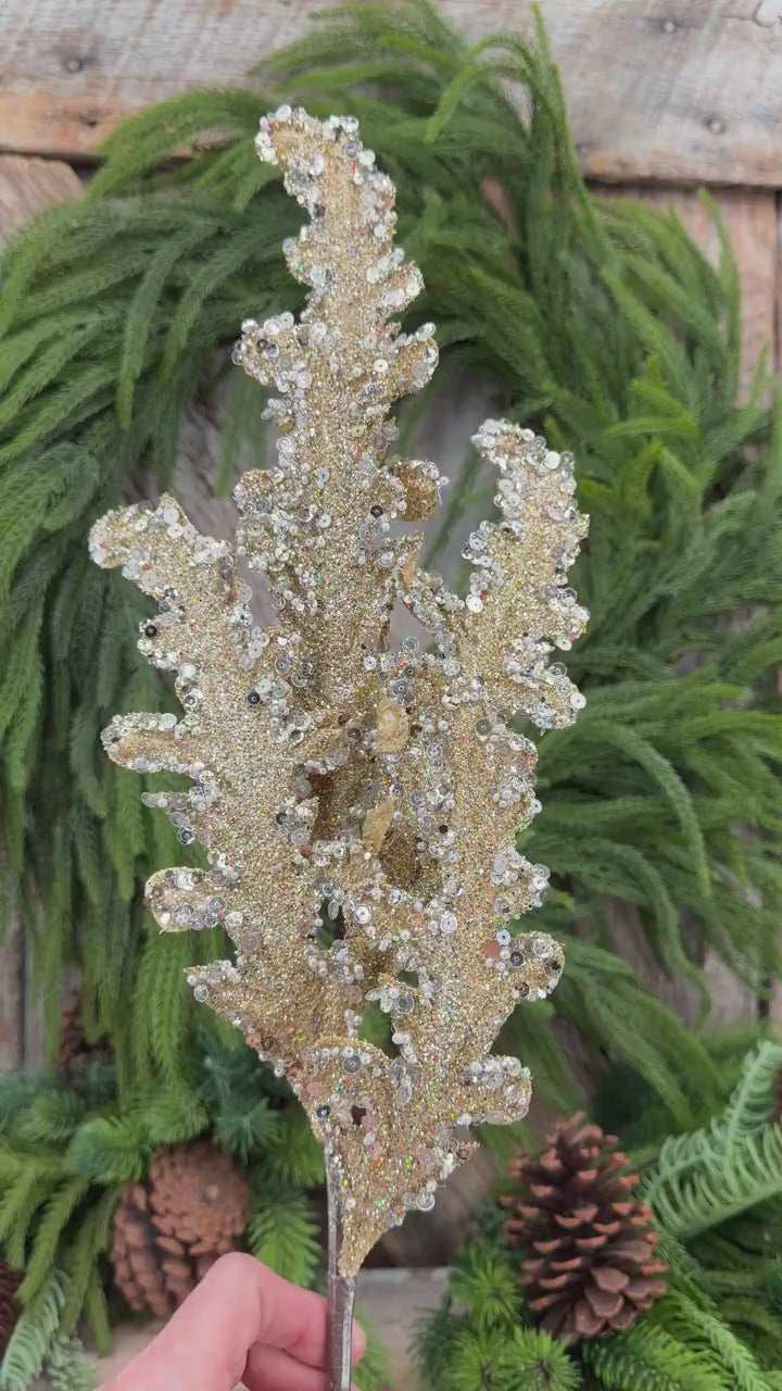 28" Gold Crystal Acanthus Christmas Spray, Farrisilk Tree Spray