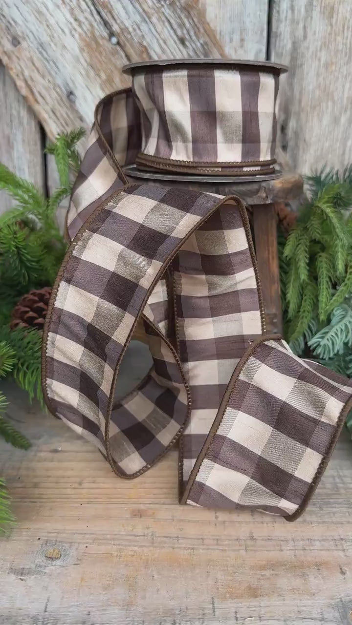 2.5" Brown Check Ribbon, Fall Ribbon, Christmas Ribbon