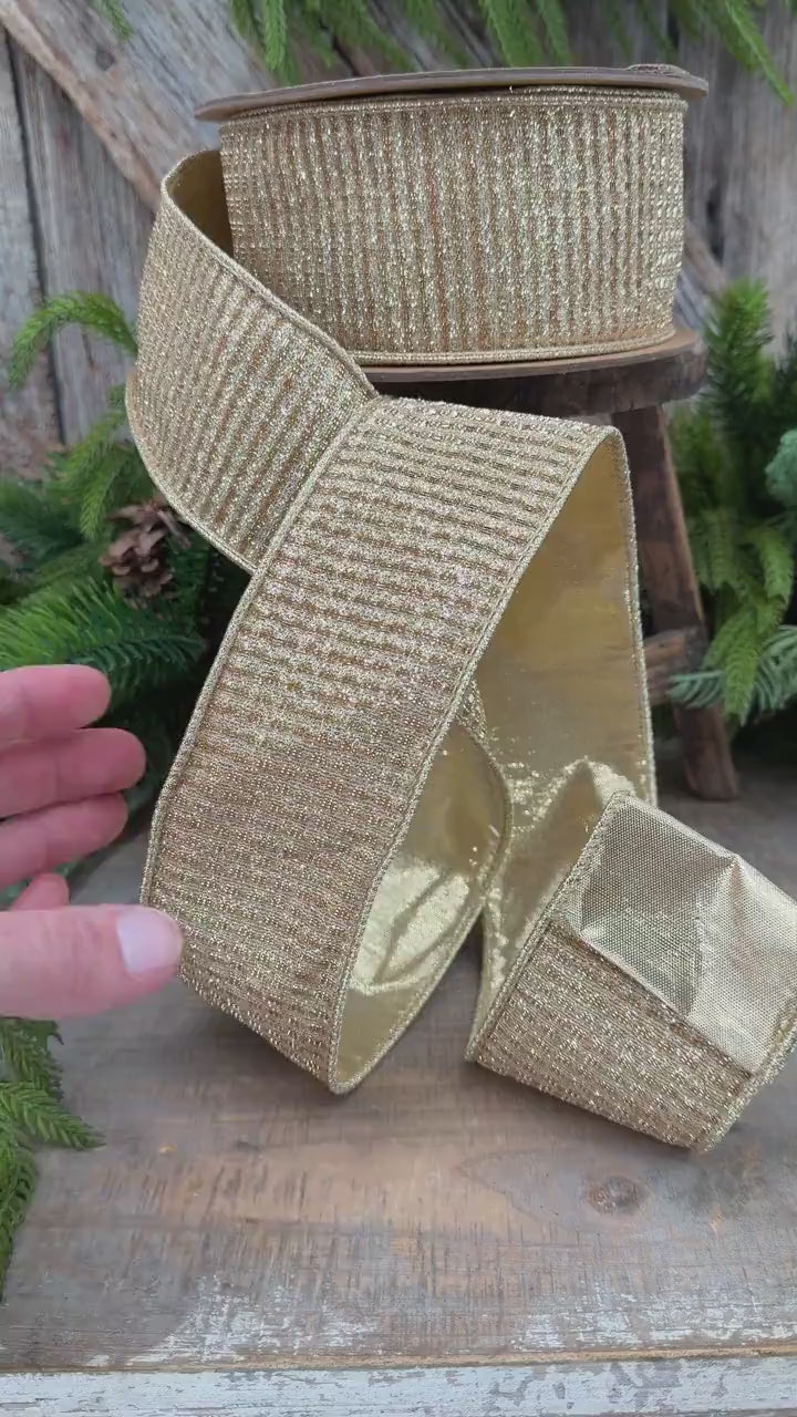 2.5" Gold Metallic Ribbon, Gold Sparkle Christmas Ribbon