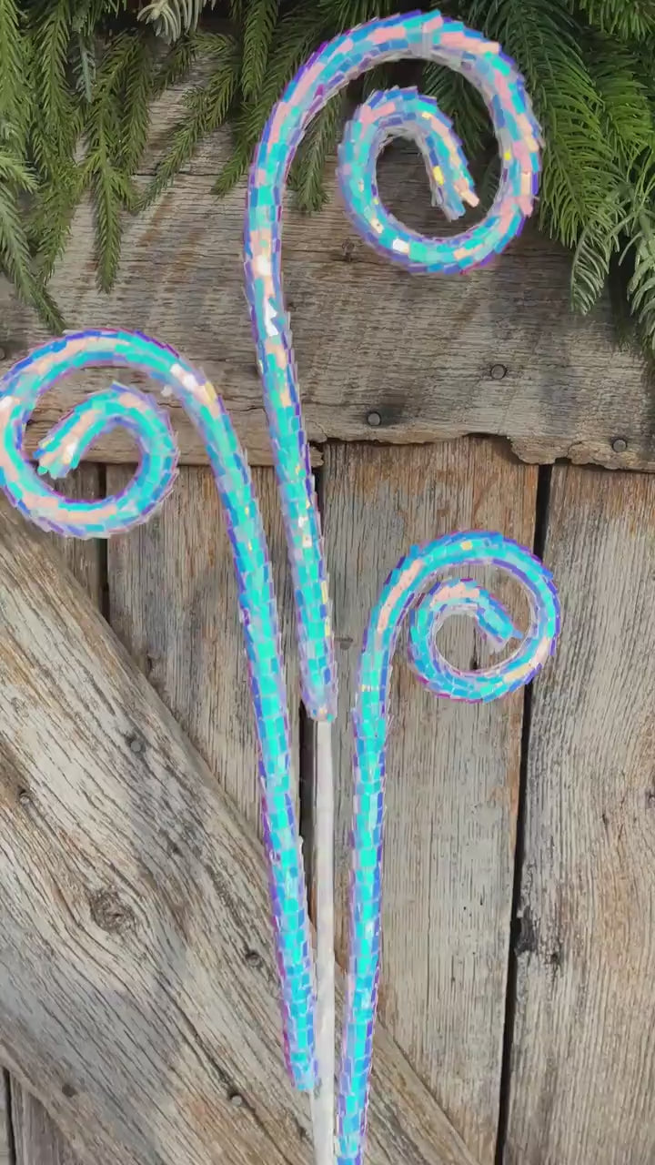 30" White Iridescent Sequin Curly Spray, Wreath Supply, Floral Supply