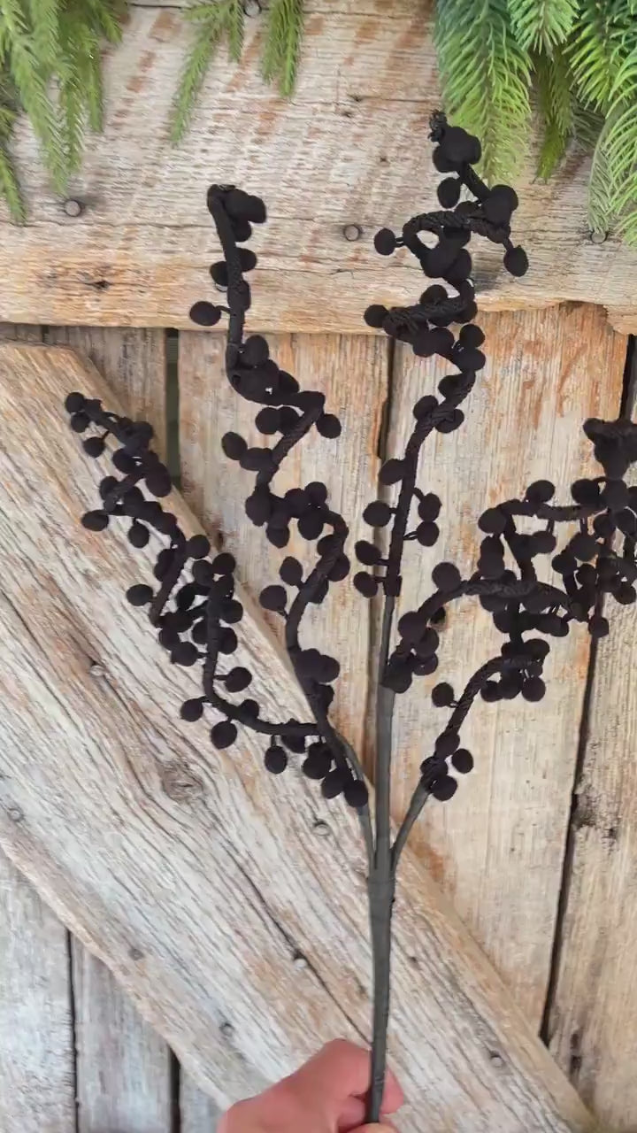 31" Black Ball Twig Spray, Halloween Spray, Halloween Floral