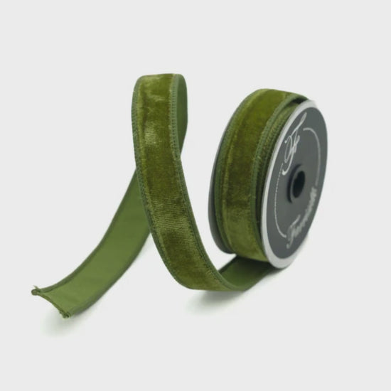 3/4" Olive Green Velvet Ribbon, Farrisilk Ribbon, Wired Ribbon