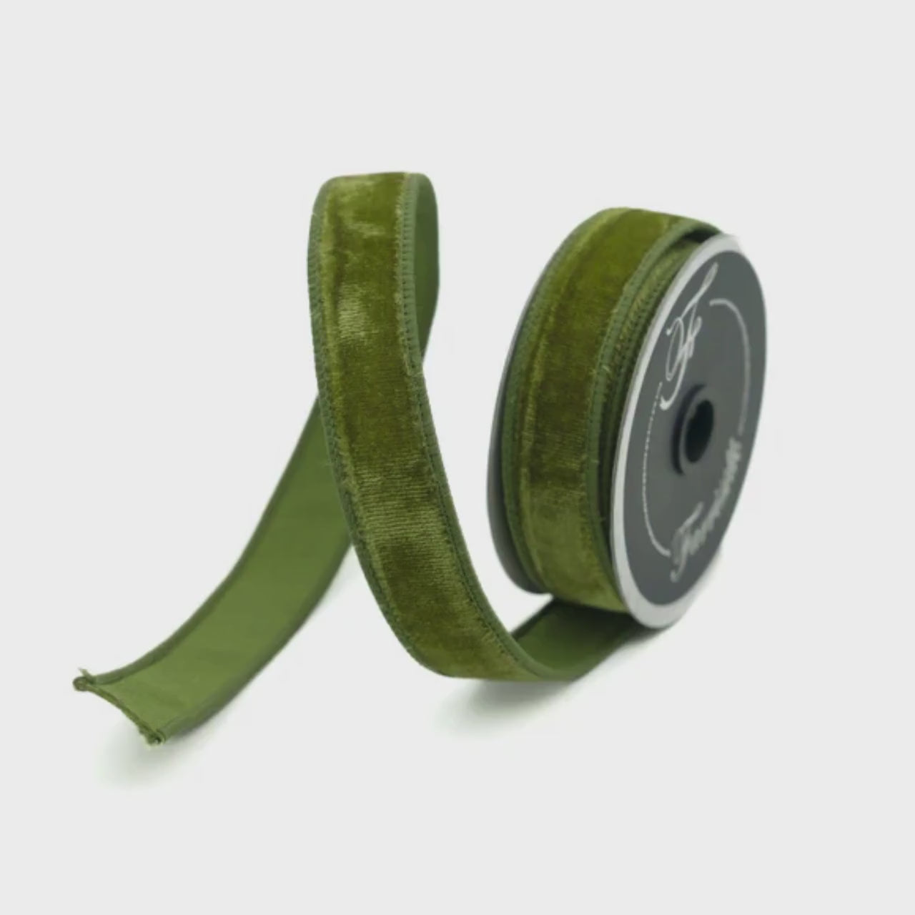 3/4" Olive Green Velvet Ribbon, Farrisilk Ribbon, Wired Ribbon