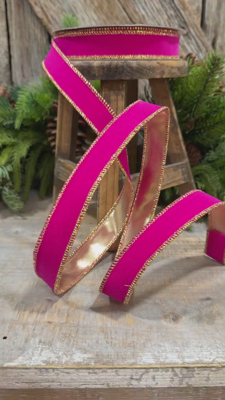 1" Hot Pink Suede Velvet Ribbon, Farrisilk Ribbon