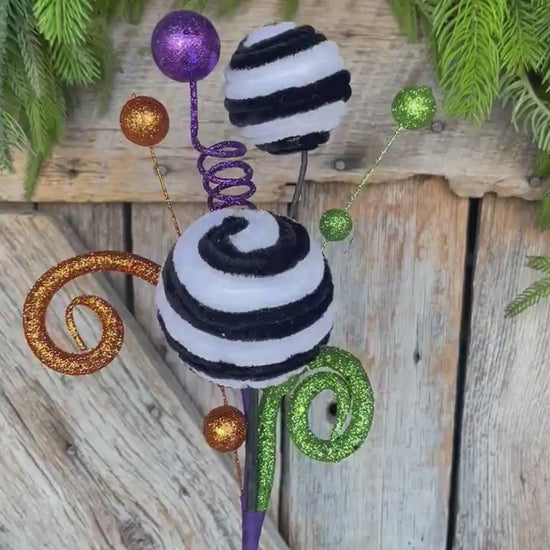 16" Black White Ball Spray, Halloween, Black White Ball Pick Spray