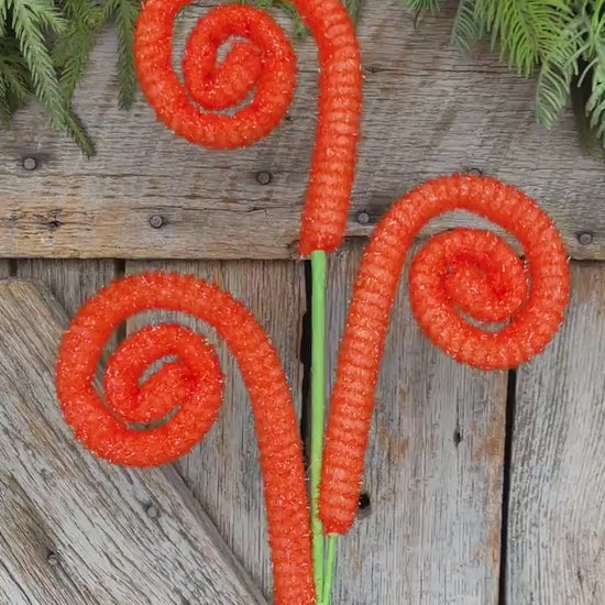 28" Orange Curly Spray, Carrot Colored Spray, Wreath Supply