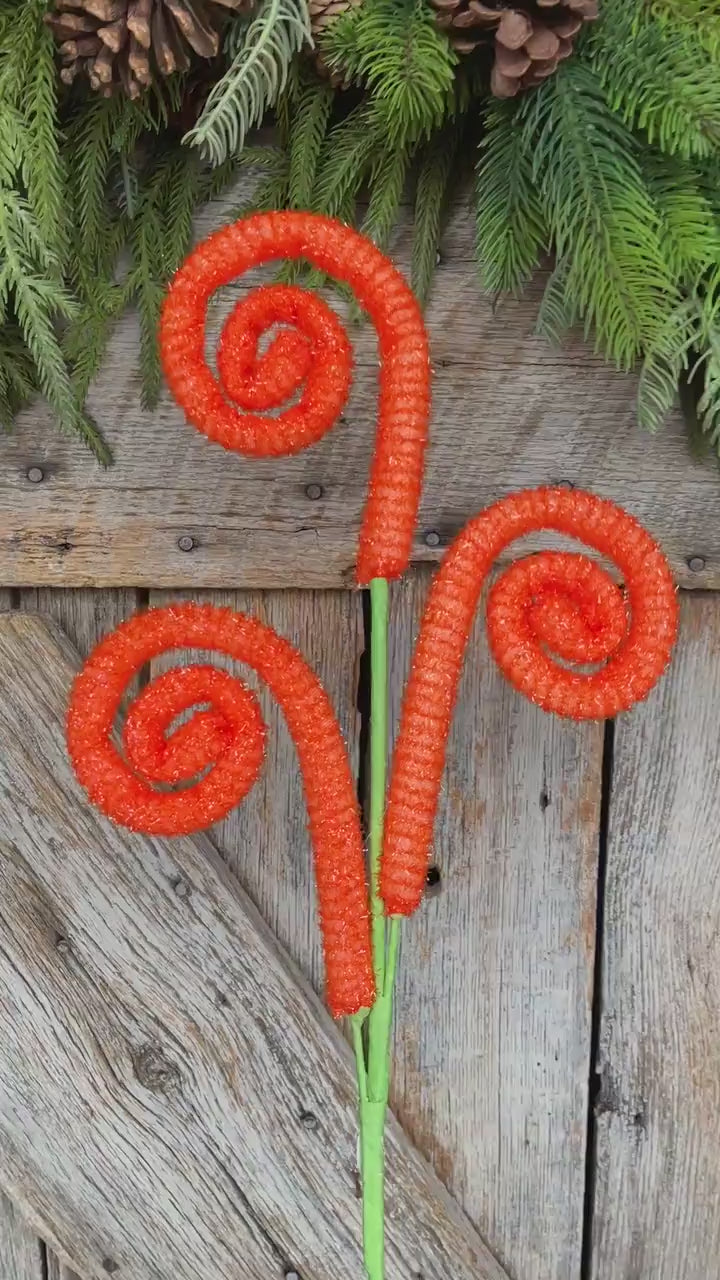28" Orange Curly Spray, Carrot Colored Spray, Wreath Supply