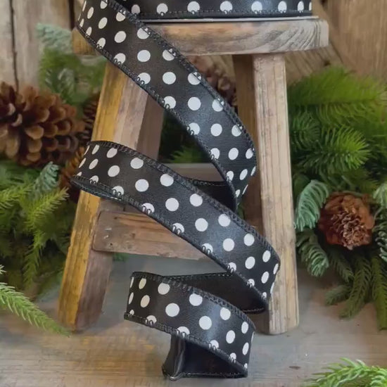 1" Black White Mini Dots, Farrisilk Ribbon, Polka Dot RIbbon