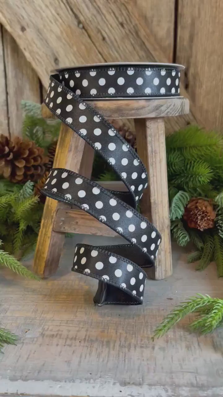 1" Black White Mini Dots, Farrisilk Ribbon, Polka Dot RIbbon