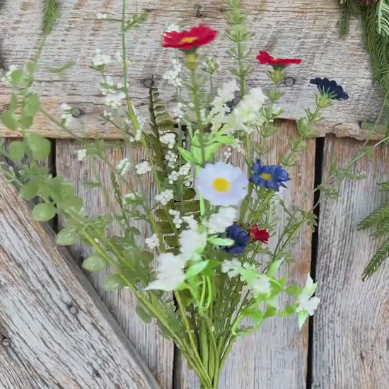 18" Patriotic Flowering Bush, Artificial Floral Bush, Red White Blue Floral