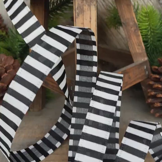 7/8" Black White Stripe Ribbon, Narrow Ribbon, Christmas Bow Ribbon