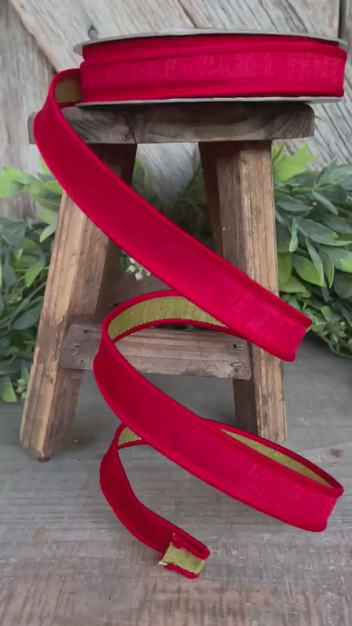 3/4" Red Green Ribbon, Farrisilk Ribbon, Double Sided Ribbon