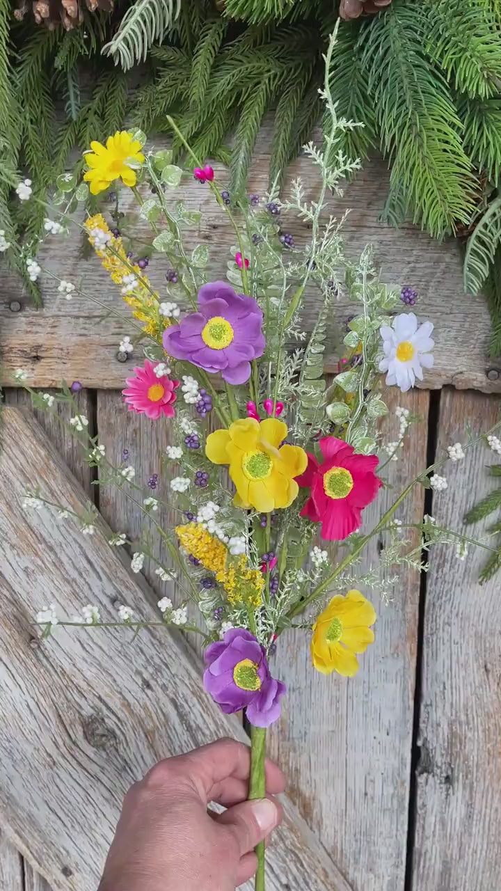 26" Mixed Wild Flower Bush, Floral Filler Spray, Spring Florals