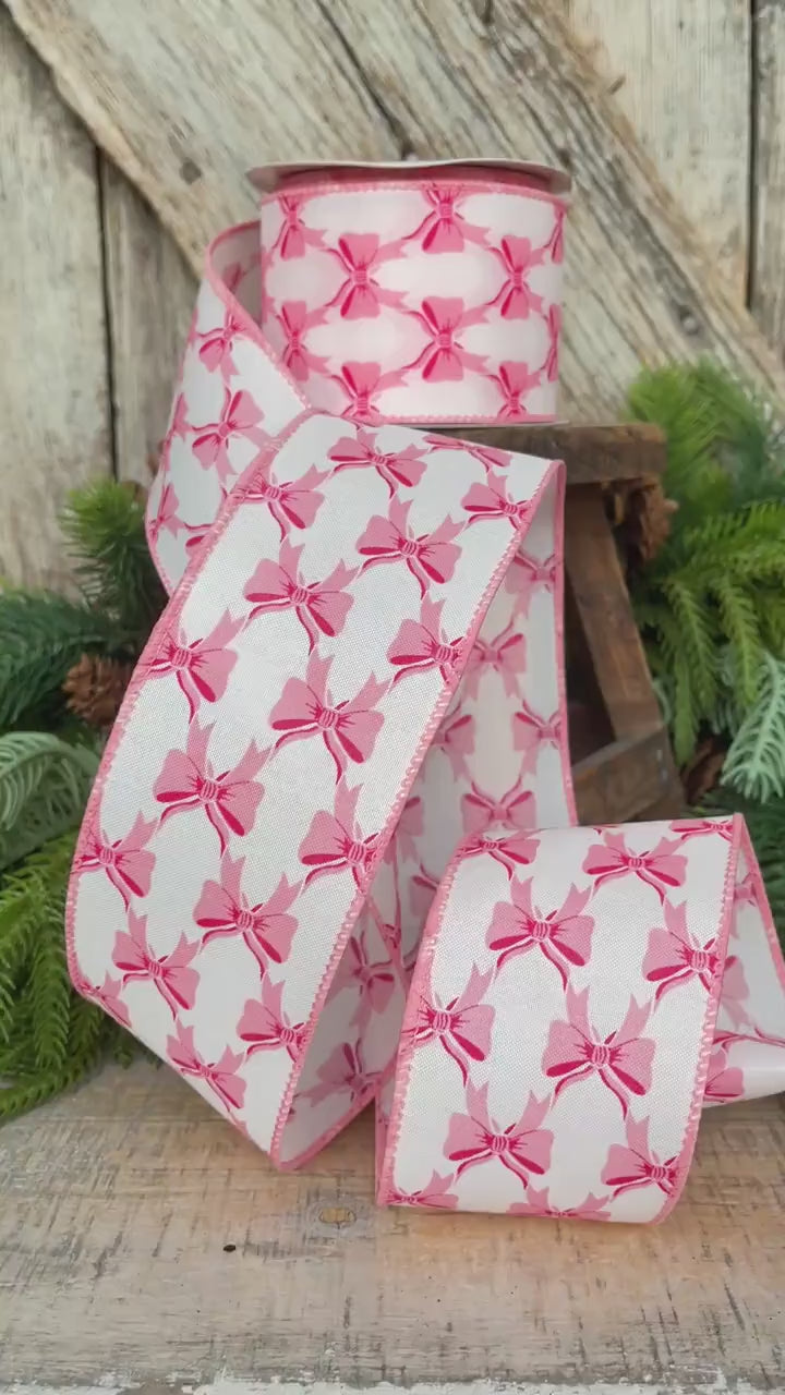 2.5" Coquette Pink Bow Ribbon, Pink Bow Ribbon, Pink Christmas Ribbon
