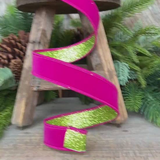 1" Hot Pink Lime Green Ribbon, Farrisilk Ribbon, Hot Pink Ribbon