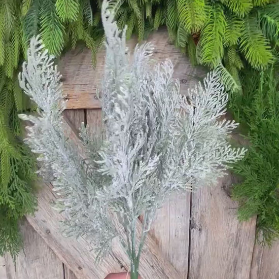 18" Frosted Cypress Pine Bush, Frosted Pine Bush, Artificial pine spray