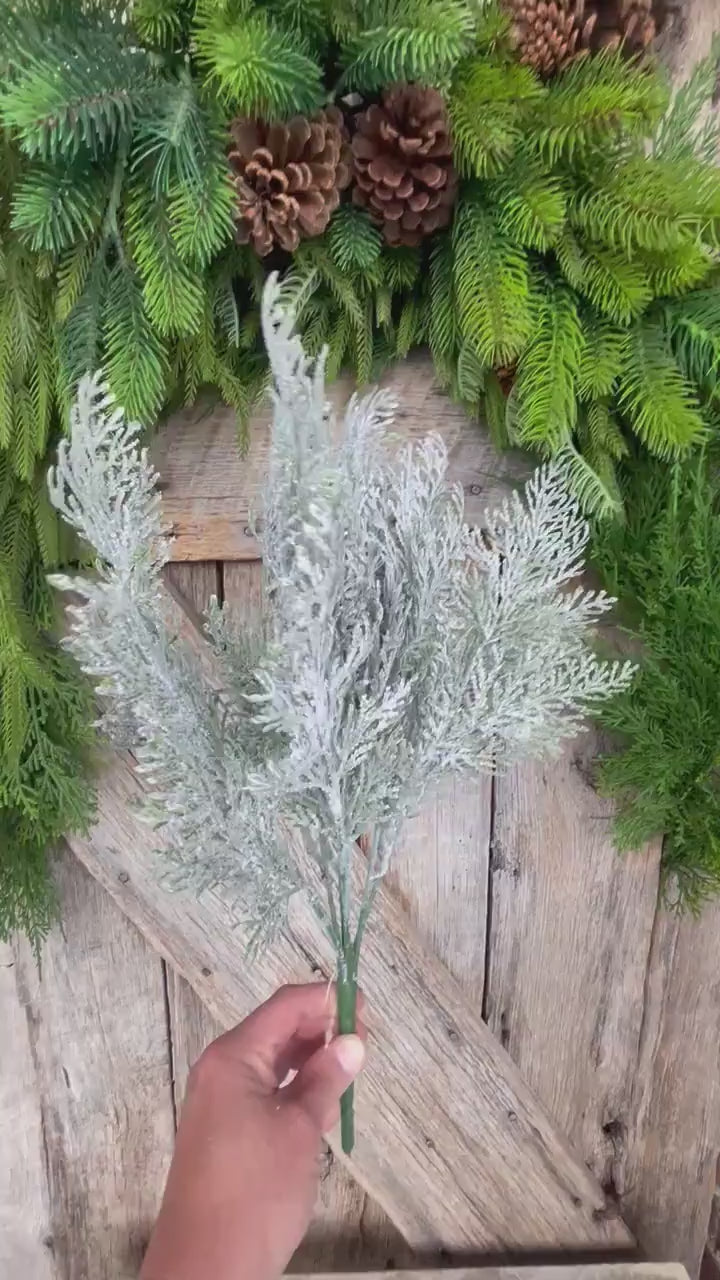 18" Frosted Cypress Pine Bush, Frosted Pine Bush, Artificial pine spray