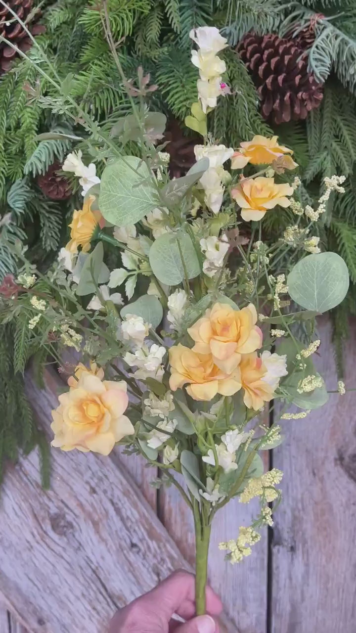 20” Yellow Rose Wildflower Bush – Artificial Spring Floral Spray (65653-YEL)