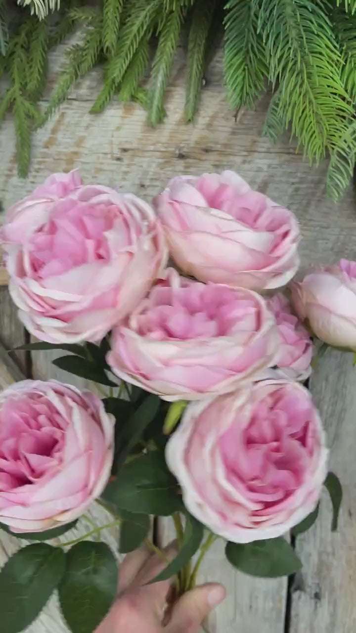 17.5" Pink cabbage rose bush, Pink Rose, Artificial Pink Rose Bush