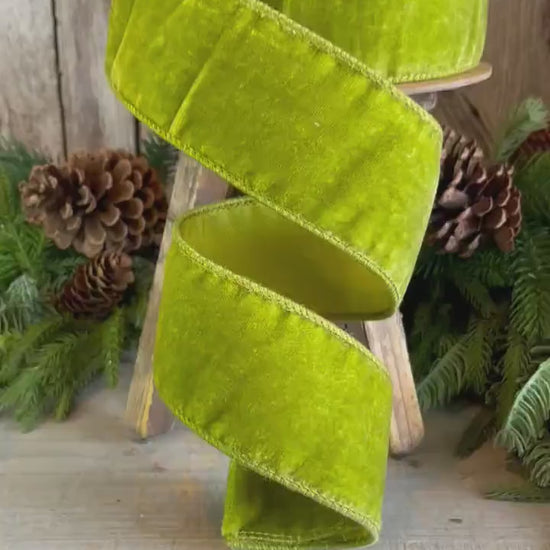 2.5 Lime Green Velvet, Velvet Ribbon, Farrisilk Ribbon