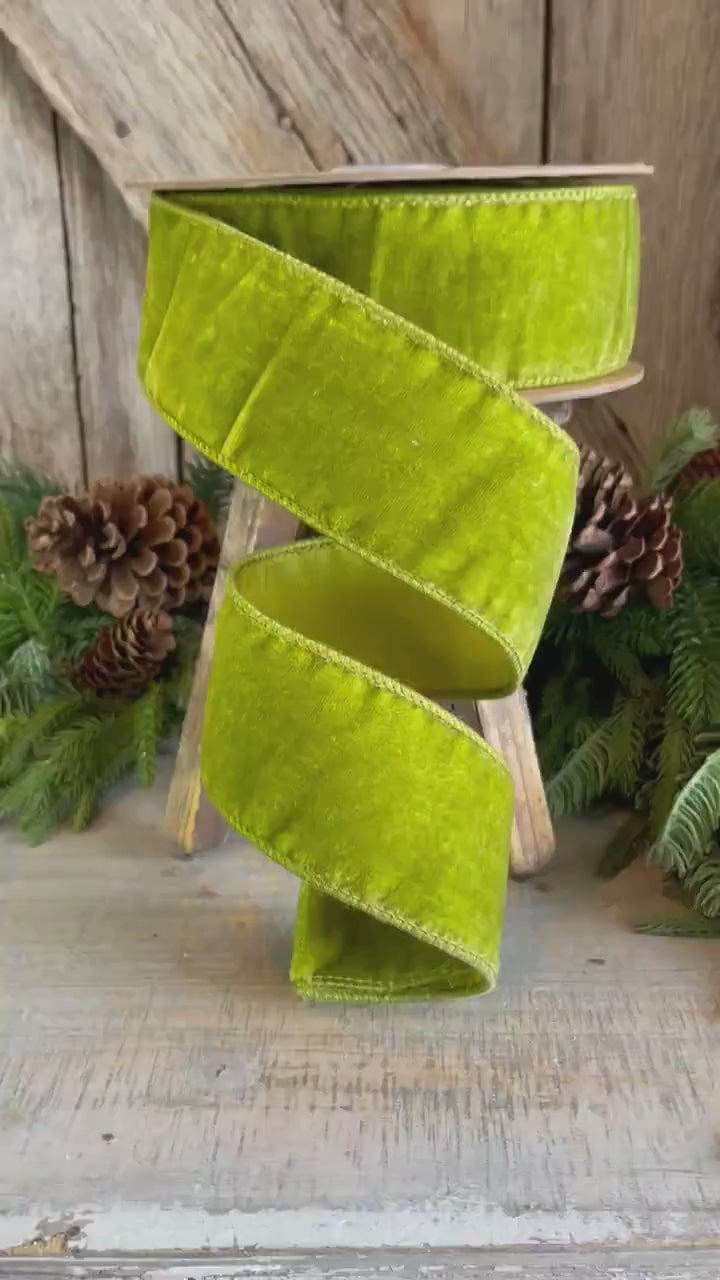 2.5 Lime Green Velvet, Velvet Ribbon, Farrisilk Ribbon