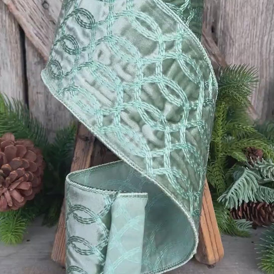 4" Aqua Celadon Velvet Ribbon, Celadon Velvet Ribbon, Christmas Ribbon