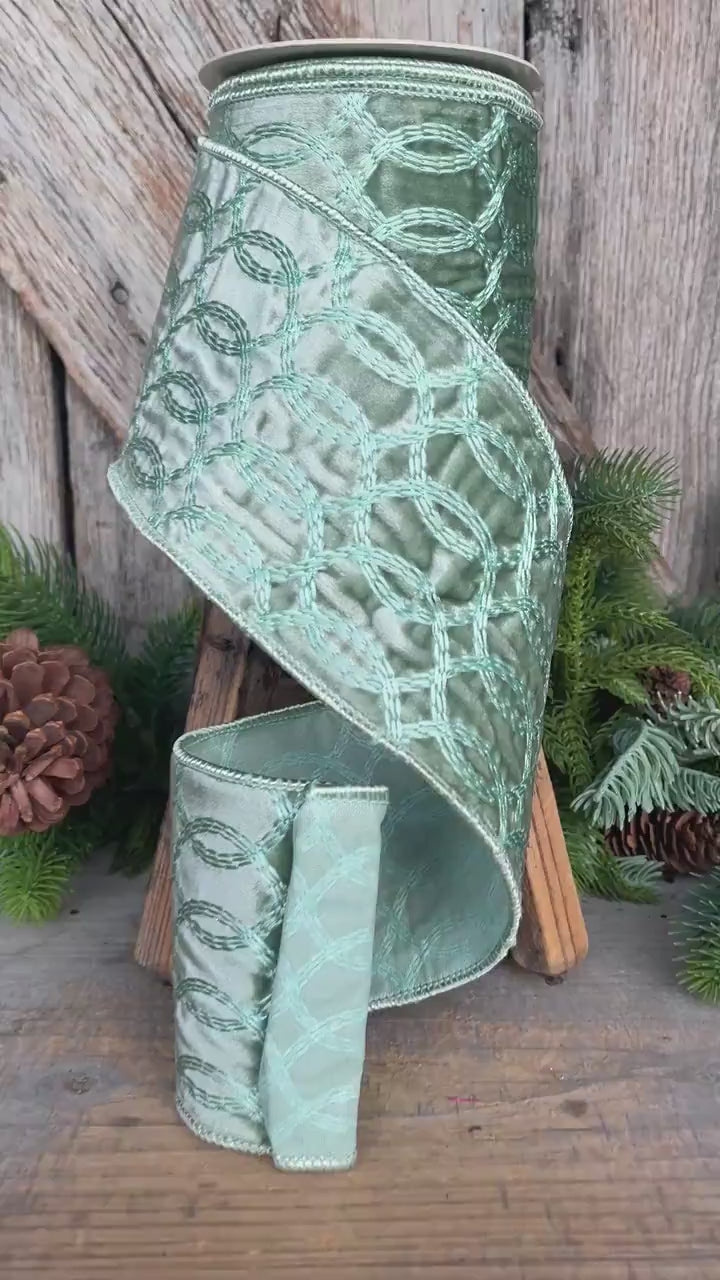 4" Aqua Celadon Velvet Ribbon, Celadon Velvet Ribbon, Christmas Ribbon