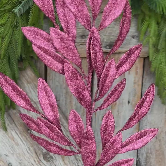 Mauve Pink Laurel Leaf Spray: 27" Christmas Tree Pick