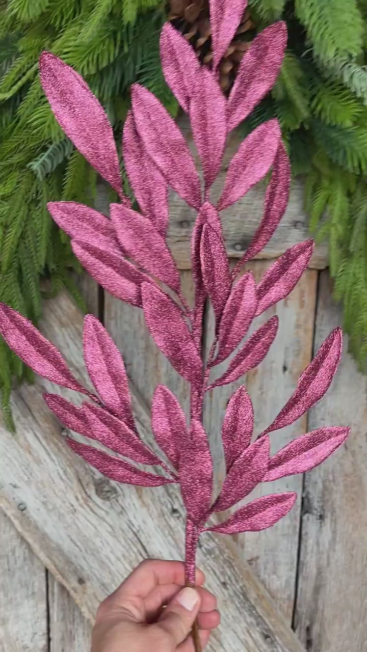Mauve Pink Laurel Leaf Spray: 27" Christmas Tree Pick