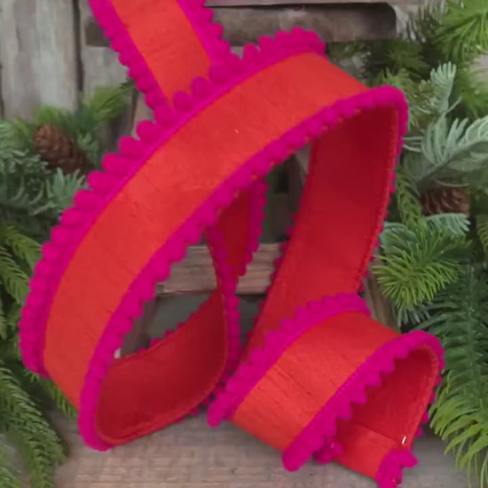 1.5" Orange Hot Pink Ribbon, Wired Ribbon, Designer Ribbon