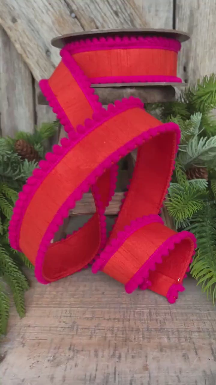 1.5" Orange Hot Pink Ribbon, Wired Ribbon, Designer Ribbon