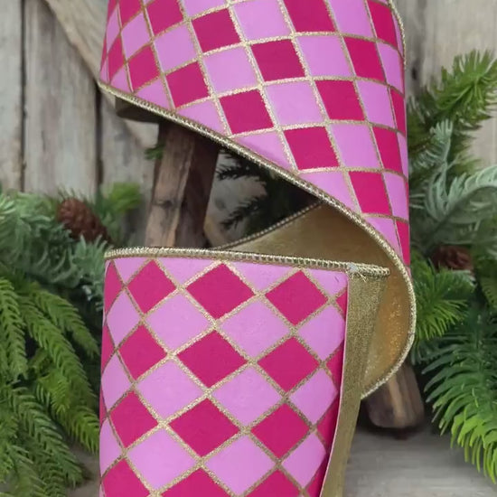 4" Pink Harlequin Ribbon, Wired Ribbon, Designer Ribbon
